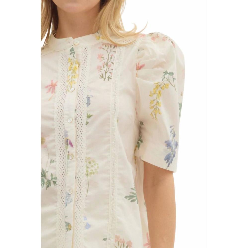NEW ENTRO grandmillenial floral print top in cream - Picture 6 of 7